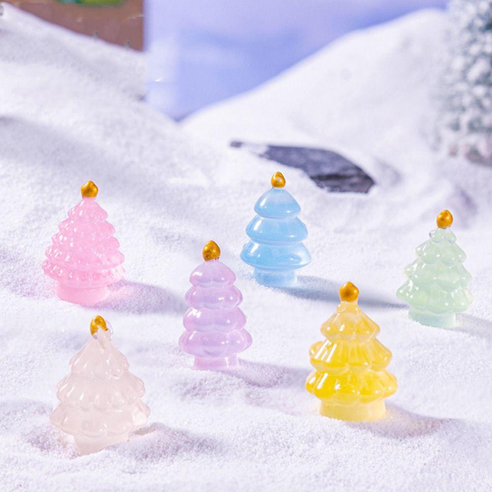 10pcs Cute Luminous Christmas Tree Figurines Merry Christmas Decoration  Car Accessories