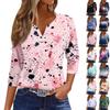 Women's T Shirt Tee  Printed Button  3/4 Sleeve Tunic Daily Weekend Fashion Basic V- Neck Regular Top