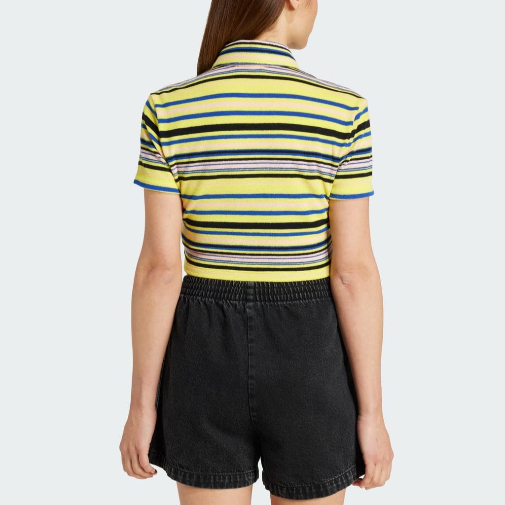 adidas Originals Color Block Slim Fit Однобортная рубашка на пуговицах с коротким рукавом Женские рубашки Многоцветный JC5333
