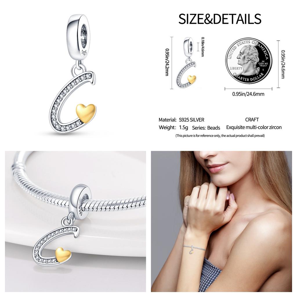 New In Copper Alphabet Series Charms Fit Original Pan Bracelet&Bangle For Women Birthday Fine Jewelry Gift