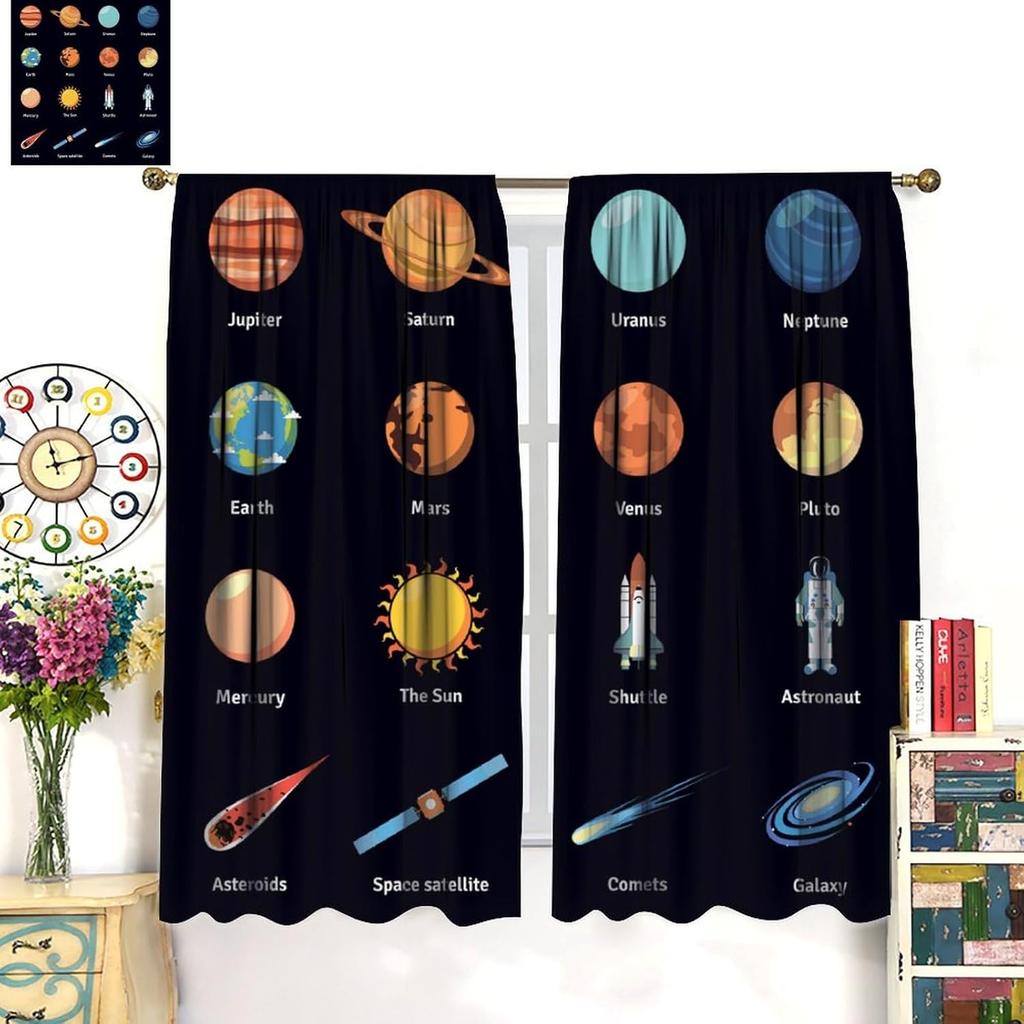 Детские шторы с алфавитом ABC, мультяшные, космос, слова, забавные, образовательные, для обучения, затемняющие, оконные драпировки для спальни, гостиной, кухни, кафе, декор