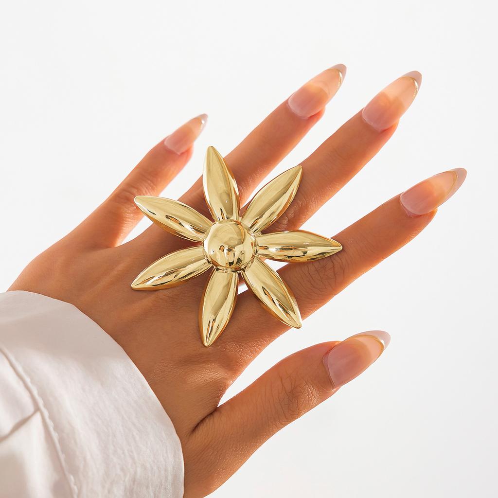 SHIXIN Vintage Creative Silver Color Large Flower Open Ring for Women Punk Imitation Pearl Party Adjustable Ring Finger Jewelry