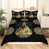 Mandala Buddha Duvet Cover Set King Size Exotic Ethnic Bohemian Bedding Set Golden Black Lotus Flowers Print Gorgeous Women Men