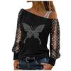 Модный женский сексуальный сетчатый топ с дырявыми плечами, повседневный свободный пуловер с длинными рукавами