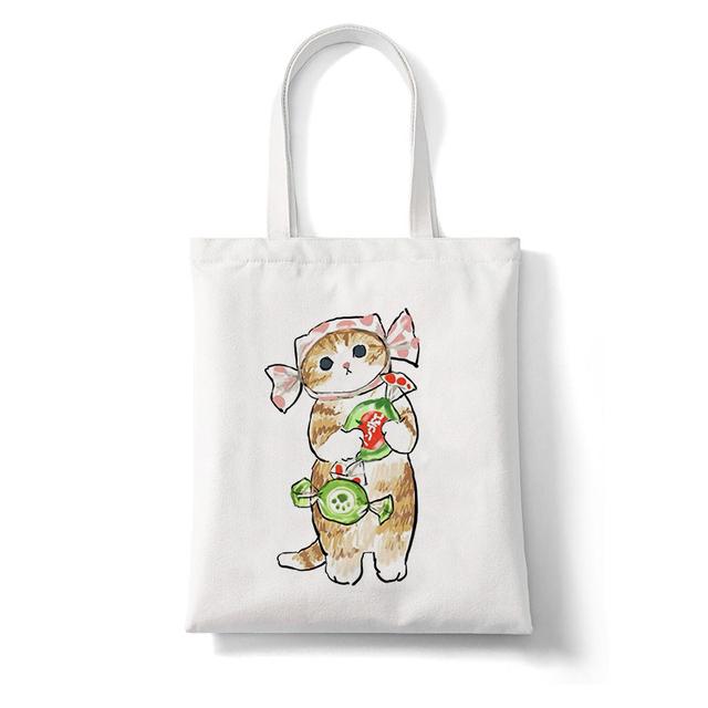 Harajuku Kawaii Cat Cartoon Canvas Bag Shopper Bag Letter Print Large Capacity Houlder Bags Shopping Bag Casual Fashion Tote Bag