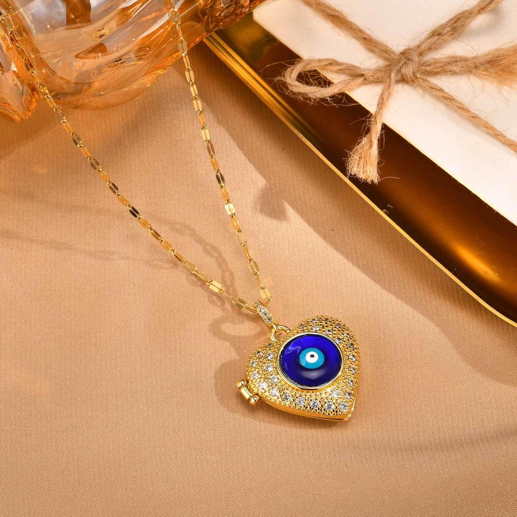 Gold-Tone Women's Copper Heart Locket Necklace with Stainless Steel Chain