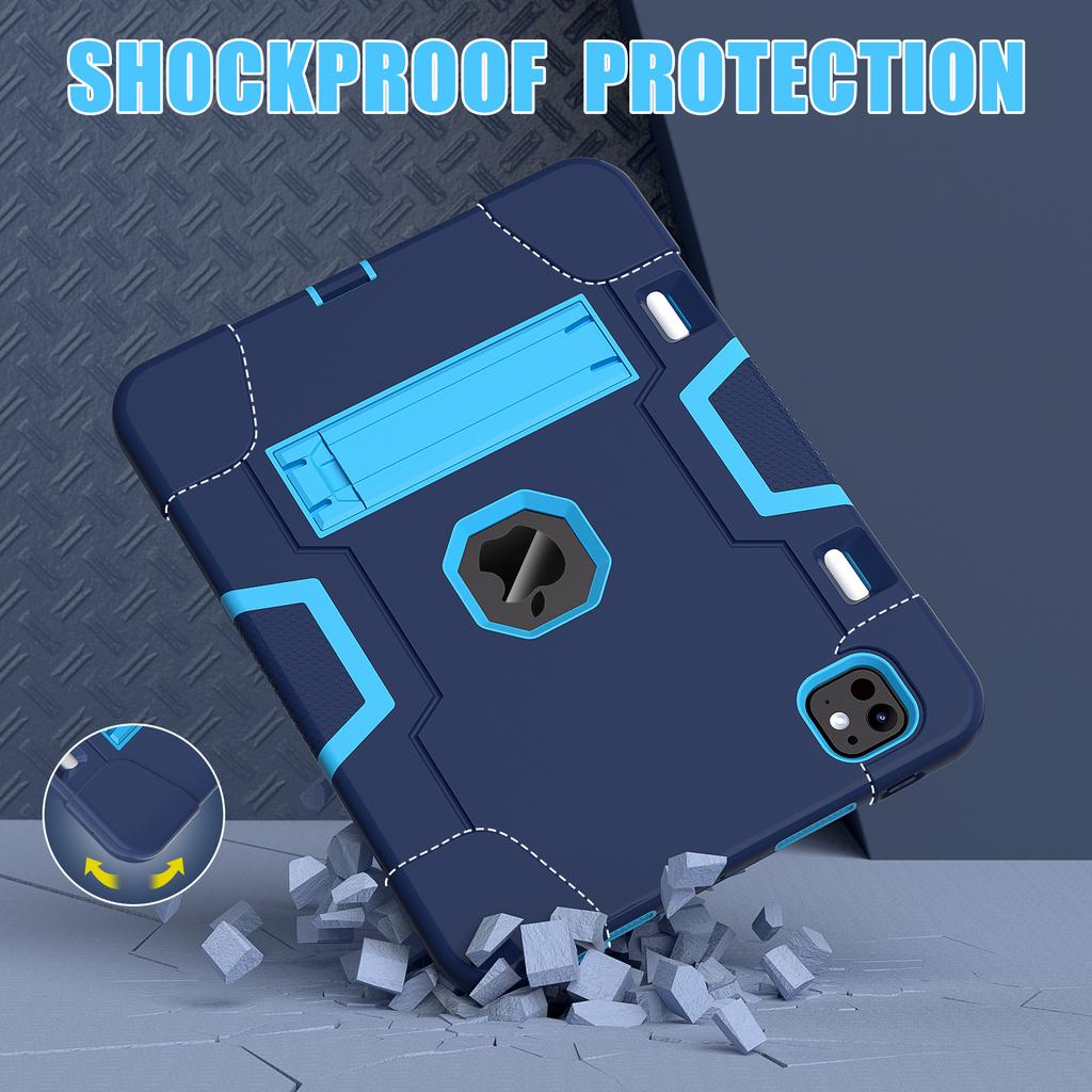 For iPad Pro 11 (2024) Case Robot Style Silicone+PC Tablet Cover with Kickstand