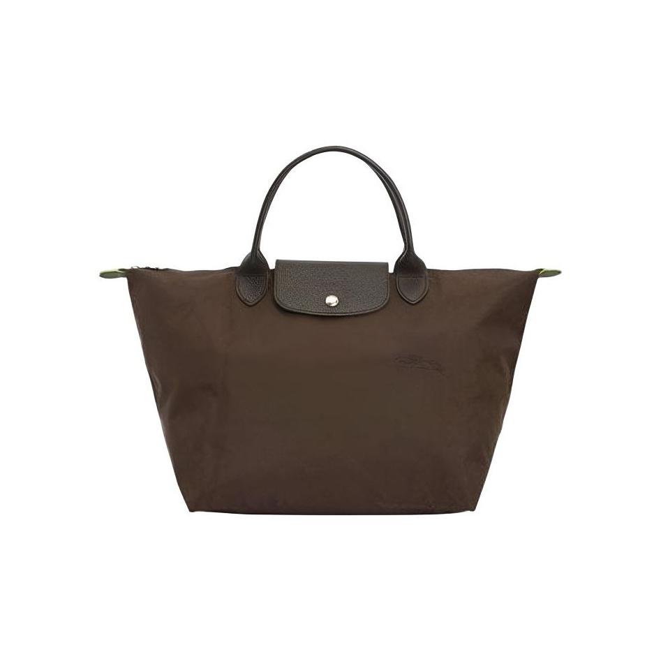 Longchamp Le Pliage Green Логотип Контрастный Дизайн Нейлон Сумка-пельмень Средняя Женские Сумки-тоут Мокко-Коричневый 1623919002