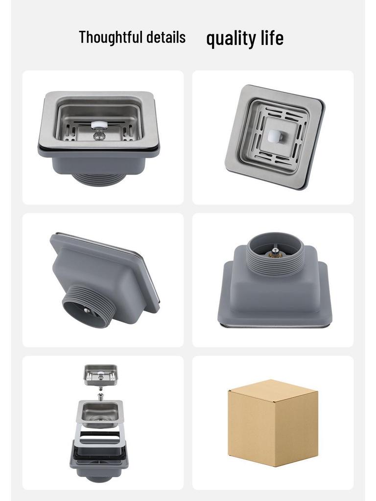 304 Stainless Steel Square Flower Basket Sink Drain Pipe Fittings - Single/Double Bowl, Removable.