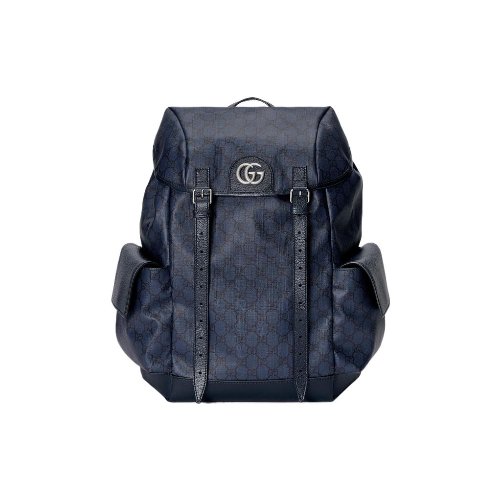 Gucci Ophidia Logo Large Capacity Canvas And Leather Backpack Men Backpacks Blue Black 598140-FABHU-8442