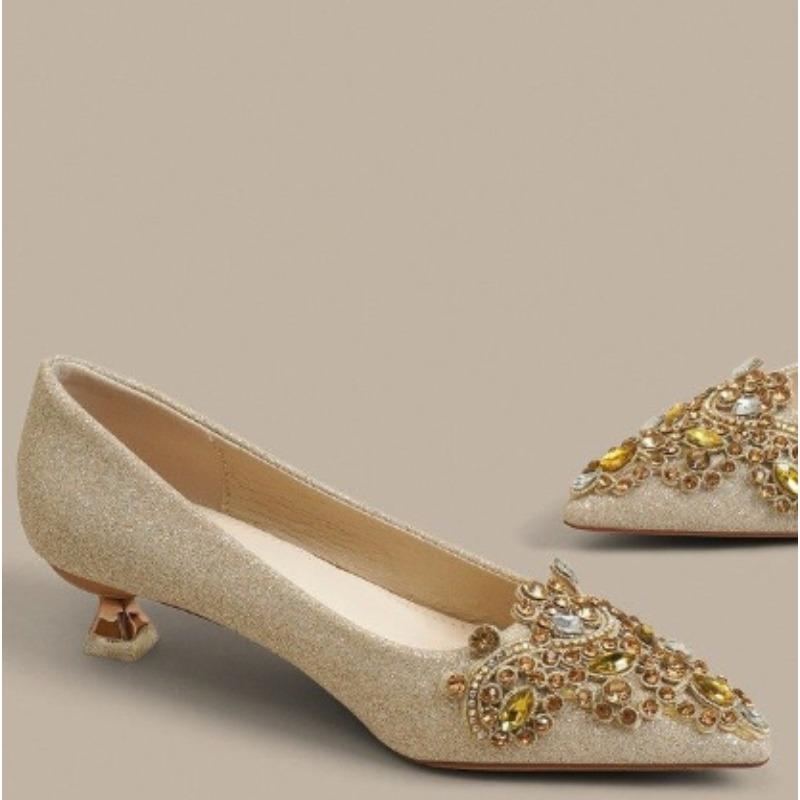 Туфли цвета шампанского с пайетками, двусторонние, с острым носком, на низком каблуке, свадебные, женские, удобные, для невесты и подружек невесты, Faiona...