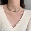 New Retro Titanium Steel Short Emerald Zircon Double-layer Necklace, Simple Chain Collarbone Chain Female