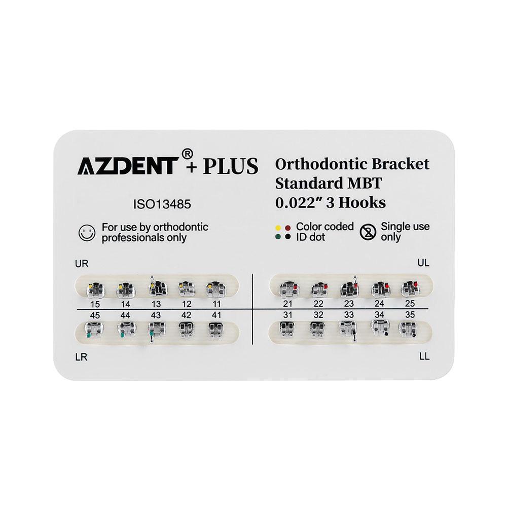 AZDENT 20 Packs PLUS Dental Orthodontic Metal Brackets Braces Mini/Standard Roth/MBT 022/018 with 3/345 Hooks Dental Materials