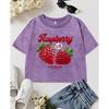 Fresh Raspberry Fruit Sweet Tasty Picked Daily Print Women Washed T-Shirt Slim Y2K Clothes Summer Cotton Top T Shirt