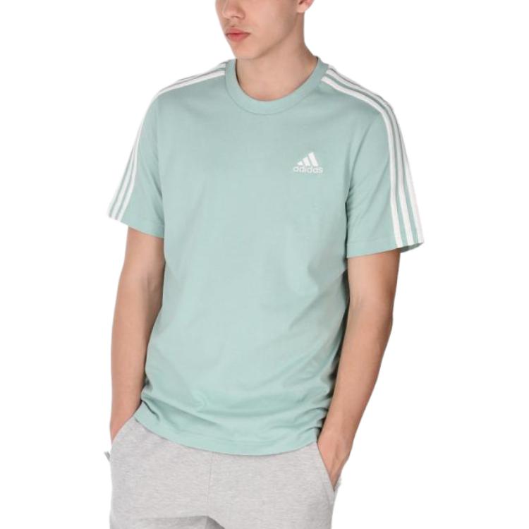 adidas Футболка с коротким рукавом и круглым вырезом, с логотипом в полоску, мужские топы, цвет синий зеленый GK9219