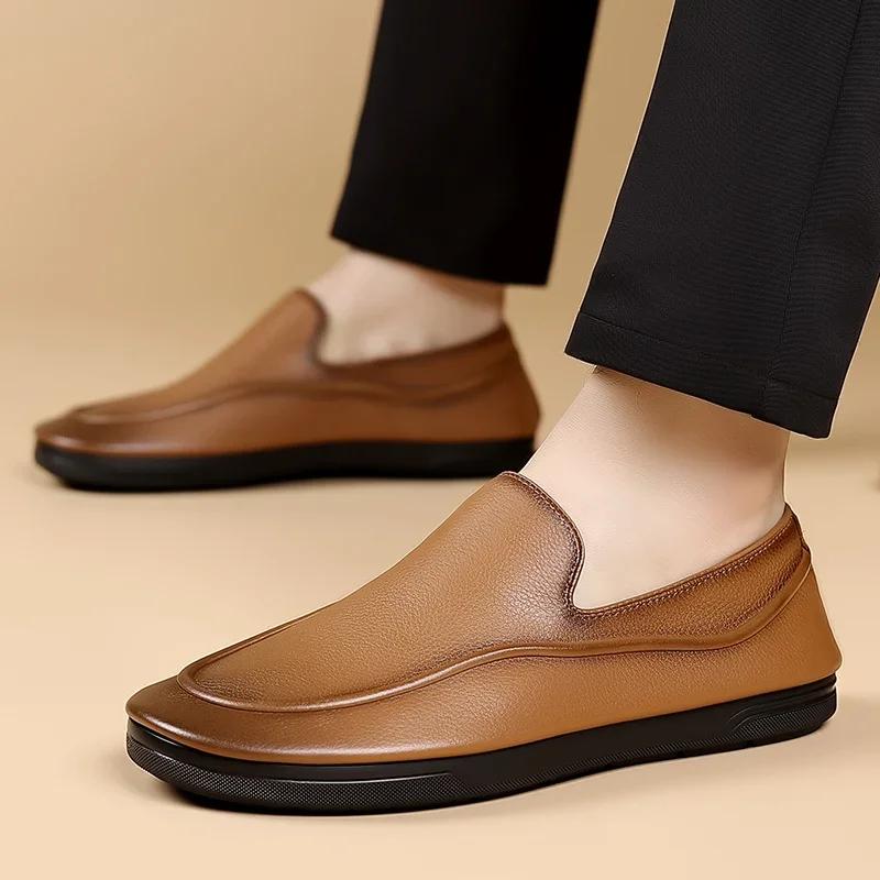 Fashion Fashion Men Flat Designer Minimalist Shoe Genuine Leather Business Dress Loafers Summer Slip On Ultra-light Driving Walking Shoe
