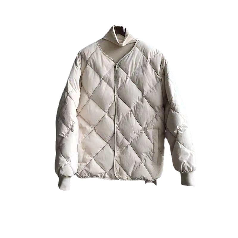 Retro Down Cotton Cotton-padded Clothes Women's Rhombus Grid Simple and Loose Casual Winter New Top Women's Coat