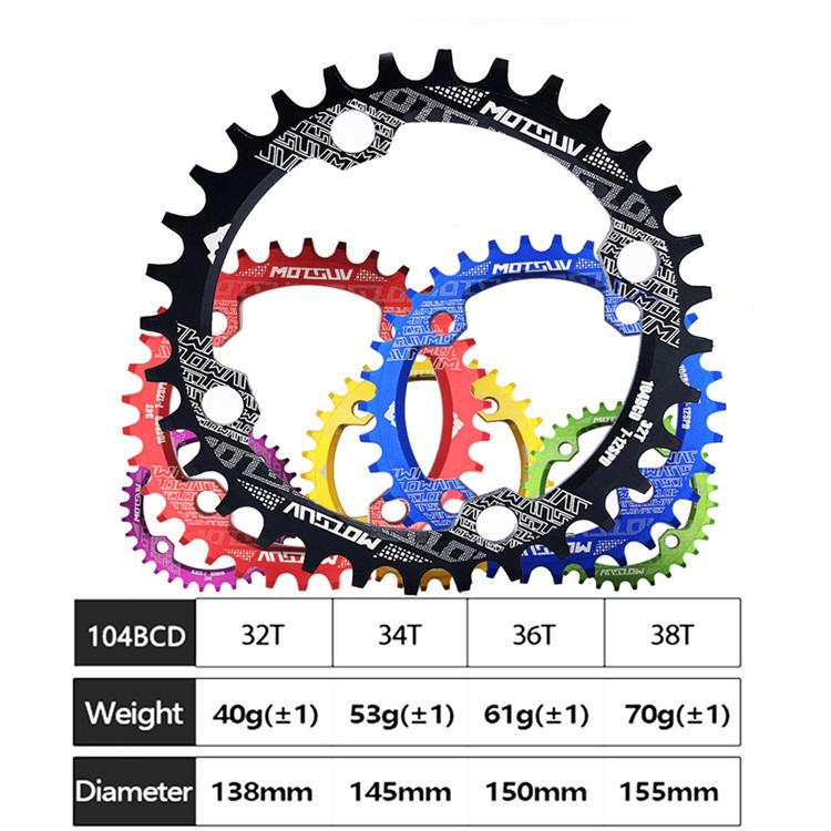 Mountain Bike Chainring 104BCD: 32T-38T Round/Oval Single Speed, Positive/Negative Tooth
