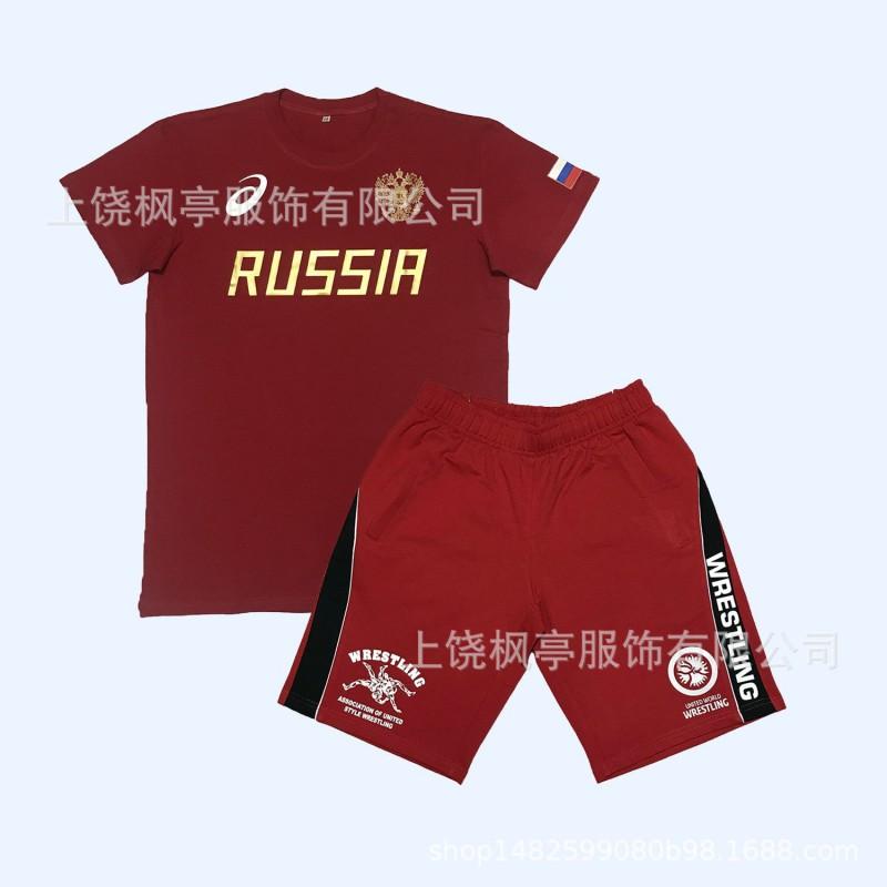Мужской комплект спортивной одежды для борьбы: футболка и шорты. Спортивная одежда для юных спортсменов.