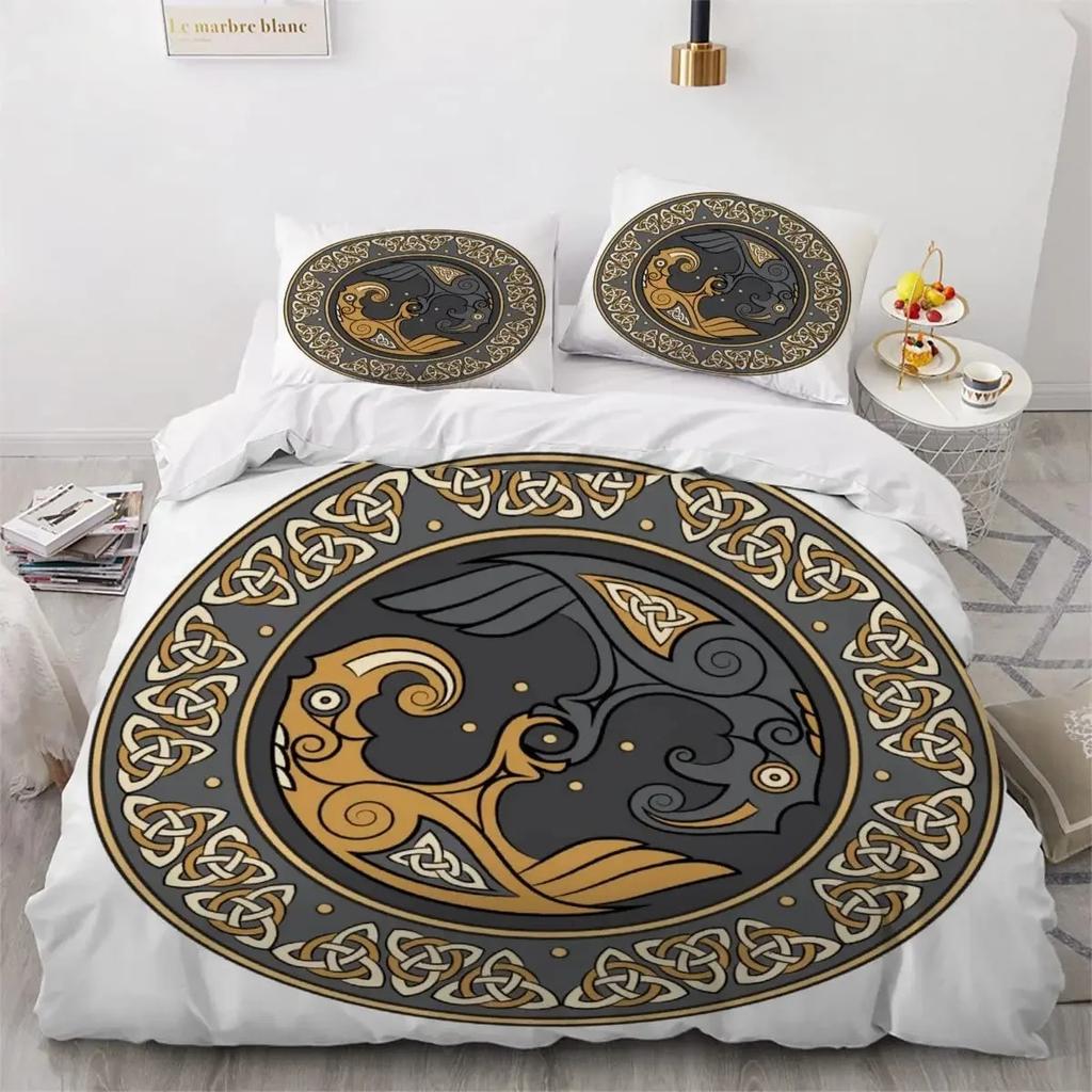 Комплект постельного белья Viking с принтом рун в стиле скандинавских викингов для детей, подростков, мужчин, размер King Size, 2/3 шт., мягкий полиэстеровый пододеяльник