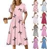 Women's Casual Print Round Neck Midi Dress Basic Classic Outdoor Everyday Short Sleeve Loose Dress Summer