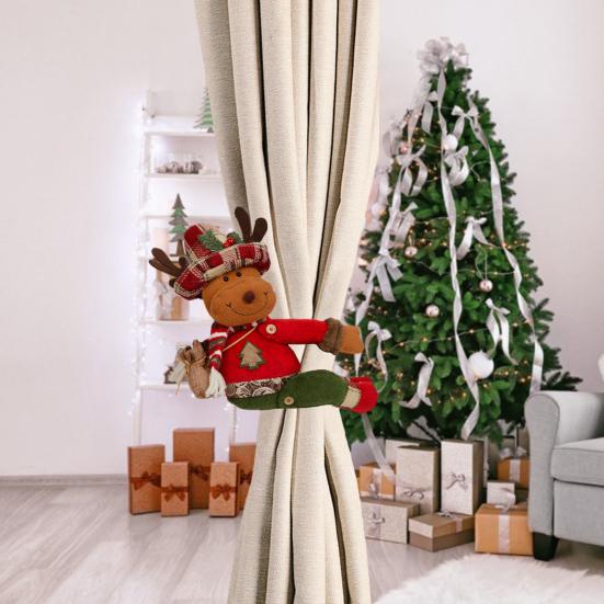 Рождественская пряжка для штор с изображением плюшевого Санта-Клауса, лося, снеговика, подхваты для штор для вечеринок в домашнем офисе, перил для штор, елки