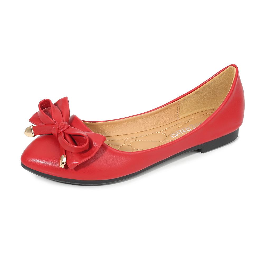 Легкая повседневная женская обувь с бантом, на плоской подошве, модные туфли-лодочки с мелким вырезом, большой размер 46