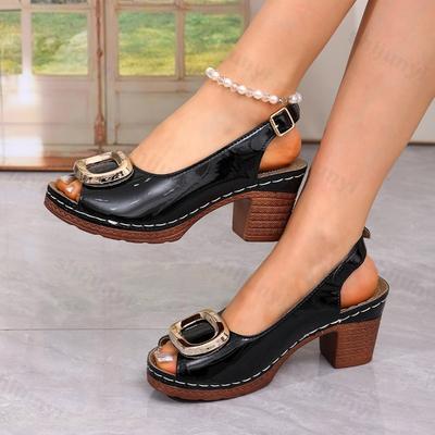 Модные женские сандалии больших размеров 2025 лето новые удобные с увеличением высоты на массивном каблуке модный ремешок с пряжкой роскошные элегантные туфли-лодочки