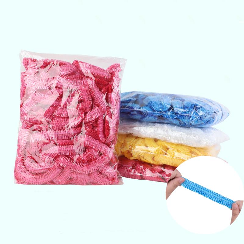 100pcs Disposable Plastic Shower Cap Elastic Disposable Shower Caps Anti Dust Waterproof Hat Hair Salon Beauty Accessories