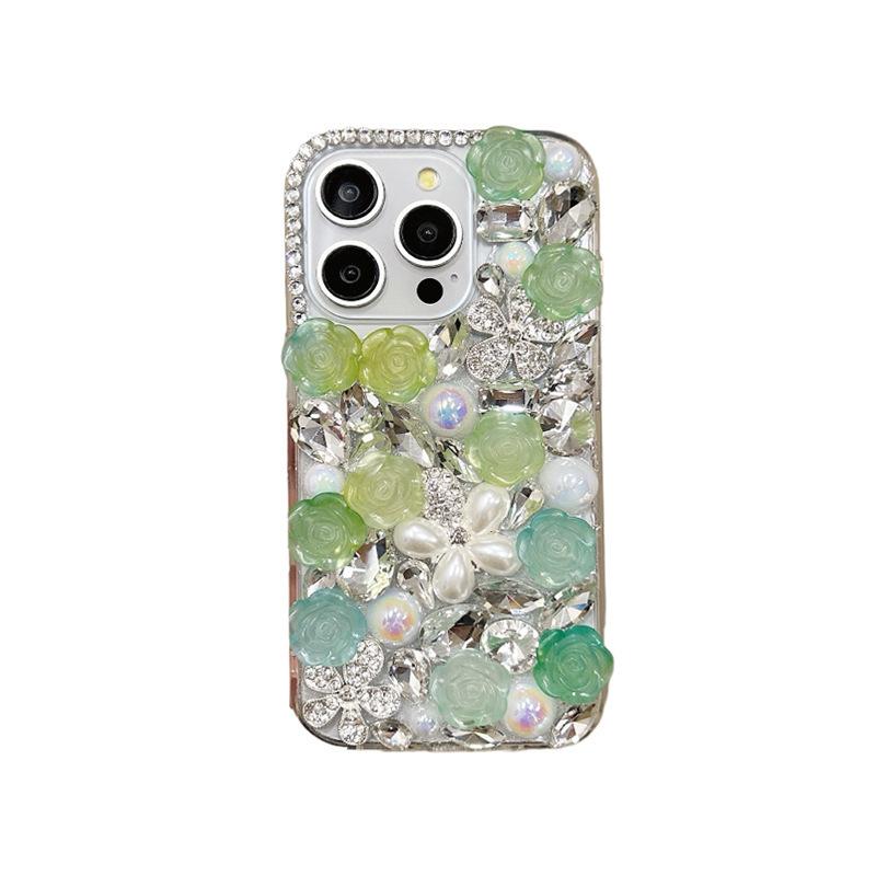 For IPhone17promax Rhinestone Phone Case for Apple 15 Pearl Flower Luxury 14 Rose Flower 13 Hard Case