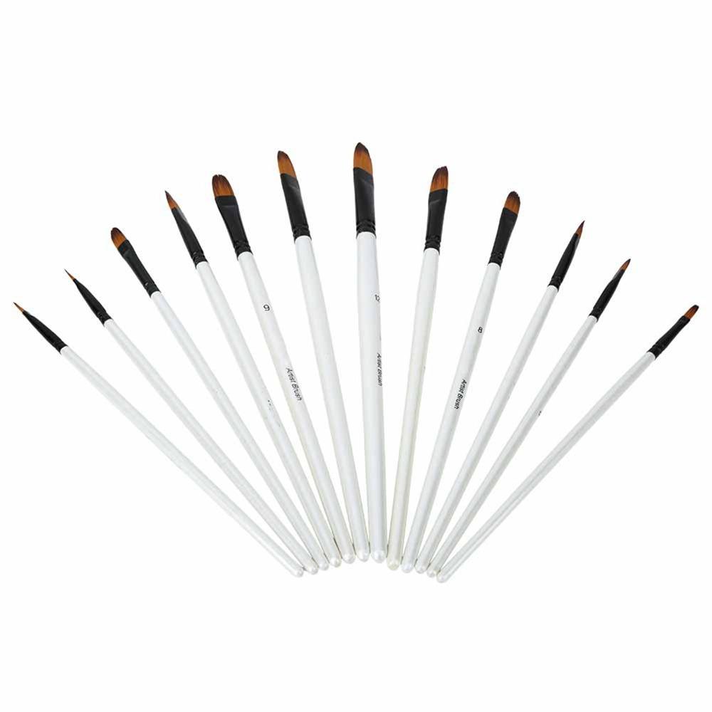 12PCS Nylon Hair Paintbrushes Pearl White Painting Pen Paint Brush Set  Acrylic Art Creation