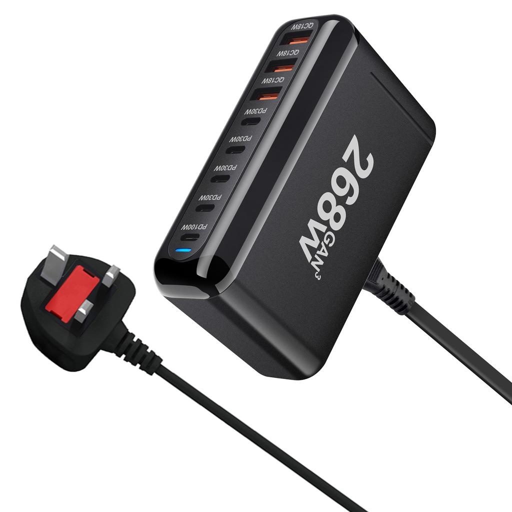 Новое быстрое зарядное устройство Gan USB C мощностью 268 Вт, 6-портовая зарядная станция-концентратор, быстрое компактное зарядное устройство GaN, адаптер питания, совместимое с M