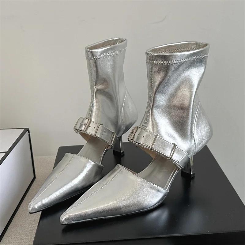 Eilyken Уличный дизайн, женские ботильоны с пряжкой на поясе, сандалии, женская обувь на тонком низком каблуке с острым носком