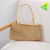 Womens Straw Woven Tote Bag Small Square Beach Handbag With Drawstring Pocket Neutral Yellow Daily Use