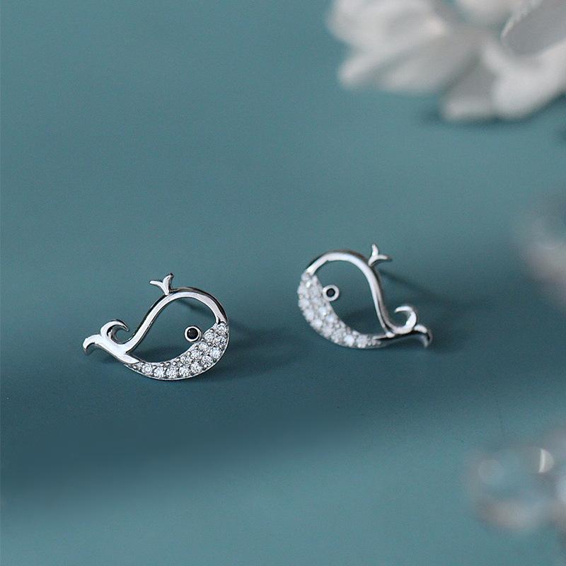 925 Sterling Silver Whale Earrings Women Simple Fashion Wedding Jewelry Accessories