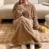 Women's Flannel Nightgown Fuzzy Fleece Sleepdress Loose Crew Neck Long Nightdress with Pockets Cozy Plush Warm Winter Pullover Loungewear