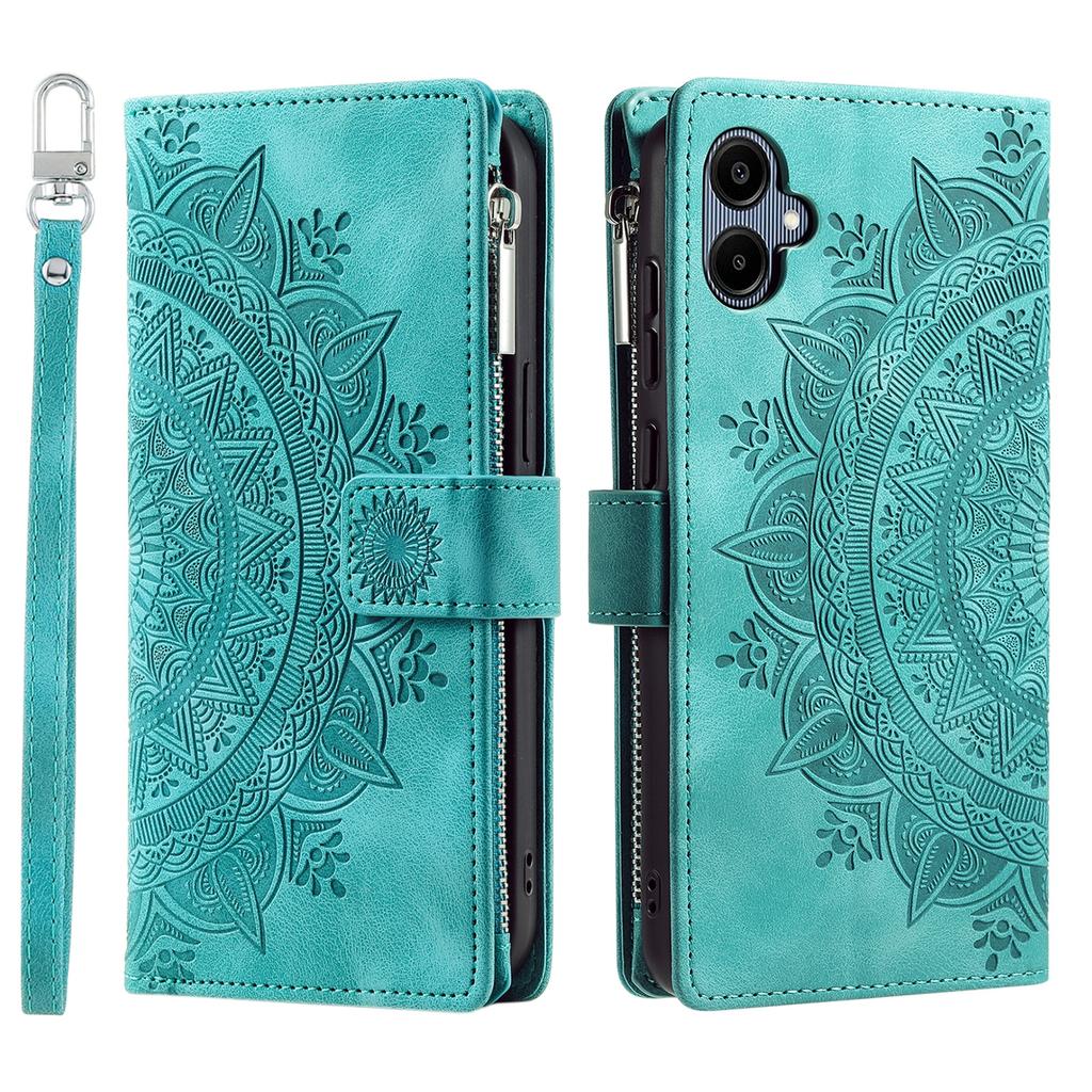 For Samsung Galaxy A07 Wallet Case Mandala Flower Pattern PU Leather Phone Cover with Wrist Strap