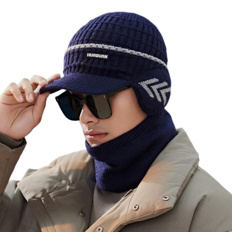 Winter Fleece Ear Protective Cap Knitted Woolen Cap  Korean Version Thickened Scarf Set Outdoor Cycling Warm Cap