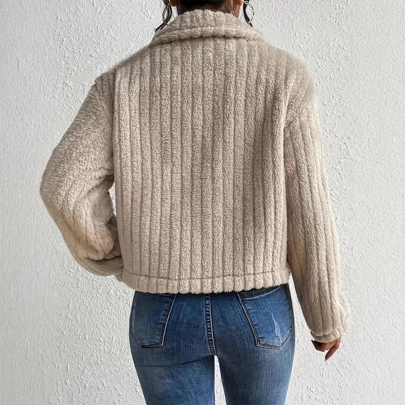 Осень Зима Отложной воротник Свободный Повседневный Однобортный Жакет Женский Двусторонний Флис Верхняя одежда Пальто Топ