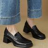 Thick Square with 6 Cm Single Shoe Women's Vintage French Sheepskin Loafers Vintage High-heeled Small Leather Shoes