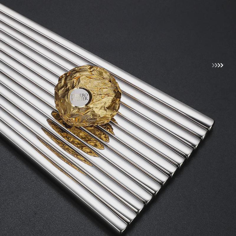 Набор палочек для еды из нержавеющей стали премиум-класса 316 с нескользящим покрытием — утолщенный, устойчивый к плесени металлический дизайн для домашнего использования