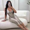 C25Jp339 European and American Women's Clothing Autumn and Winter New Style Elegant and Sexy Sleeveless Snake Print Suspender Slim Long Jumpsuit