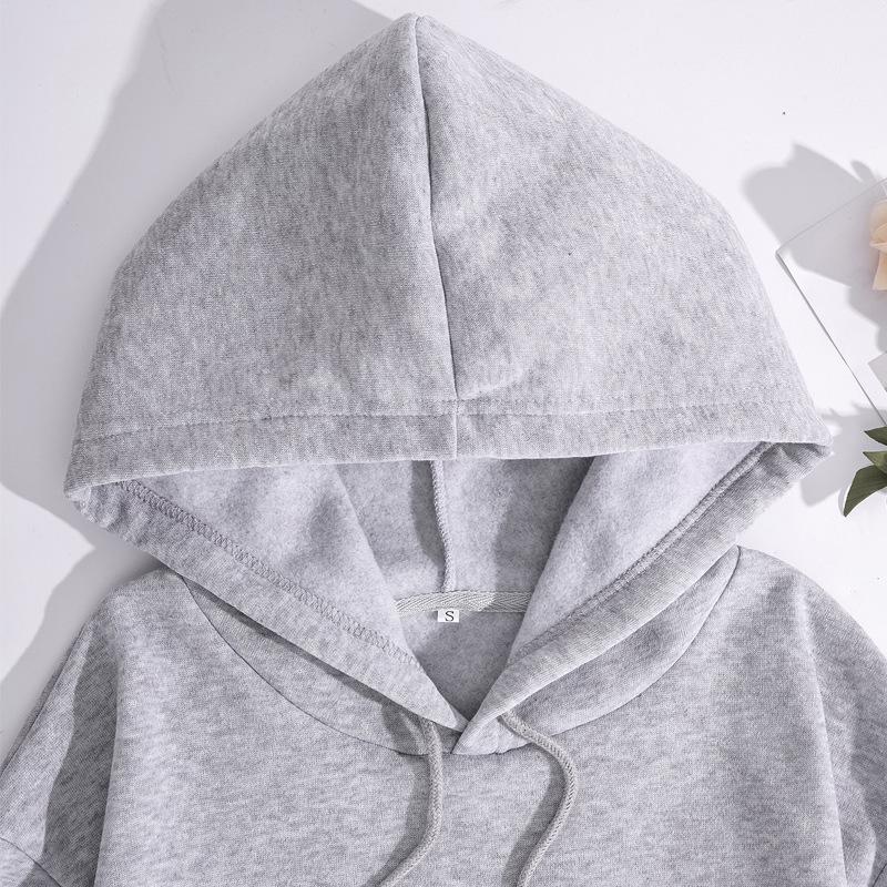 Women's European/American Style Casual Solid Color Plus Velvet Loose Hooded Sweatshirt for Autumn/Winter 2024
