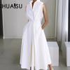 Summer Commute Fashion Solid Color V-neck Women's Button-up Dress
