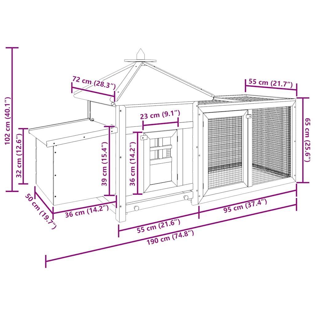 Chicken Coop with Nesting Box Mocha 190 x 72 x 102 cm Pine Solid Wood
