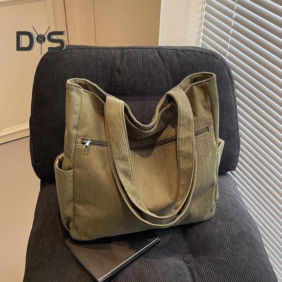 Женская вельветовая сумка-тоут, большая сумка на плечо, однотонная повседневная сумка-тоут с молнией и карманами для путешествий, занятий в спортзале, отпуска