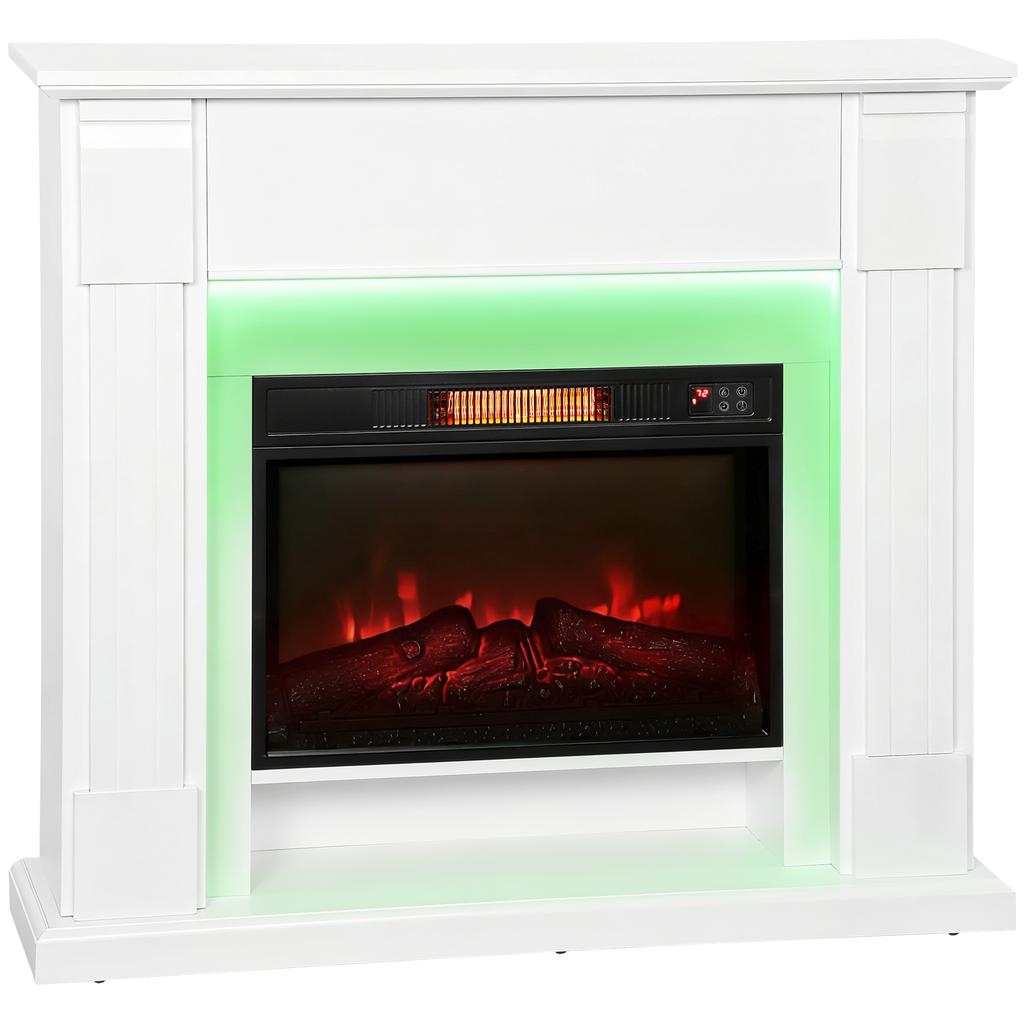 Built-in Electric Fireplace with 3D Flame Effect LED RGB Light Strip 1800W Timer Thermostat White