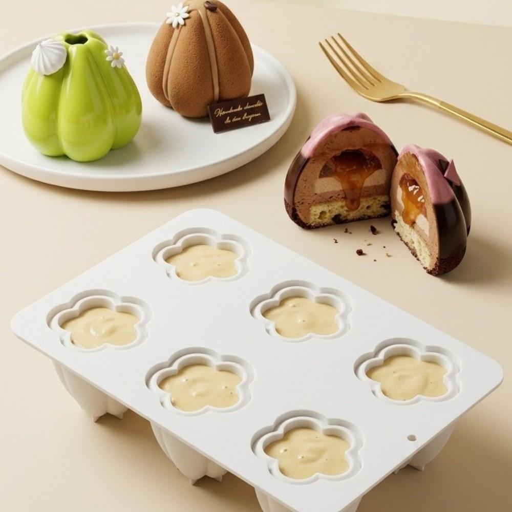 Silicone 6-Cavity Baking Molds Cake Mold for Petal Mousse Cake Nut Chocolate Pudding Dessert