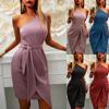 2023 Summer New Solid Sleeveless Oblique Shoulder Irregular Party Dress