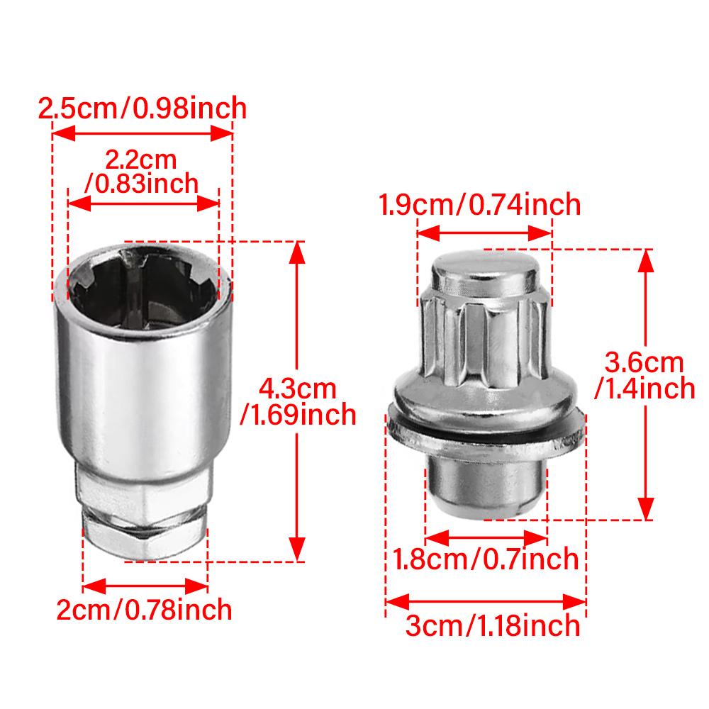 5PCS M12 x 1.5 Locking Wheel Bolts Anti-Theft Lug Nuts for Toyota Aluminum Alloy With Security Socket 43x25mm Zinc Plated
